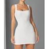 imageSunzel Womens Sexy Square Neck Dress Ribbed Sleeveless Cute Tank Top Party Club Seamless Bodycon Short Mini Casual DressesBeige