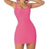 imageSunzel Womens Sexy Square Neck Dress Ribbed Sleeveless Cute Tank Top Party Club Seamless Bodycon Short Mini Casual DressesBubblegum Pink
