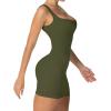 imageSunzel Womens Sexy Square Neck Dress Ribbed Sleeveless Cute Tank Top Party Club Seamless Bodycon Short Mini Casual DressesOlive Green
