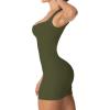 imageSunzel Womens Sexy Square Neck Dress Ribbed Sleeveless Cute Tank Top Party Club Seamless Bodycon Short Mini Casual DressesOlive Green