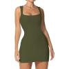 imageSunzel Womens Sexy Square Neck Dress Ribbed Sleeveless Cute Tank Top Party Club Seamless Bodycon Short Mini Casual DressesOlive Green