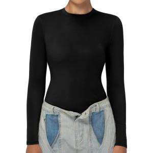 imageSunzel Crewneck Long Sleeve Shirts for Women Double Lined Going Out Tops Cute Basics Tees Trendy Tight Sexy Yoga Gym FallBlack