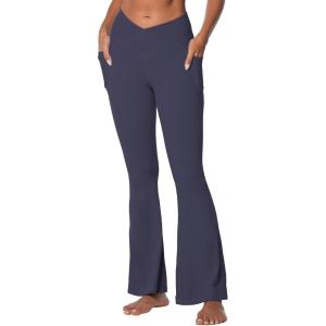 imageSunzel Flare Leggings for Women with Pockets Crossover Yoga Pants with Tummy Control High Waisted and Wide LegAsh Blue