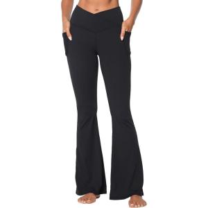 imageSunzel Flare Leggings for Women with Pockets Crossover Yoga Pants with Tummy Control High Waisted and Wide LegBlack