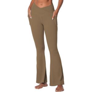 imageSunzel Flare Leggings for Women with Pockets Crossover Yoga Pants with Tummy Control High Waisted and Wide LegCoca Mocha