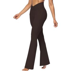 imageSunzel Flare Leggings for Women with Pockets Crossover Yoga Pants with Tummy Control High Waisted and Wide LegDeep Brown