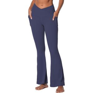 imageSunzel Flare Leggings for Women with Pockets Crossover Yoga Pants with Tummy Control High Waisted and Wide LegDeep Sea Blue