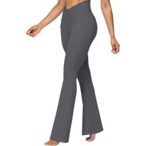 imageSunzel Flare Leggings for Women with Pockets Crossover Yoga Pants with Tummy Control High Waisted and Wide LegGraphite