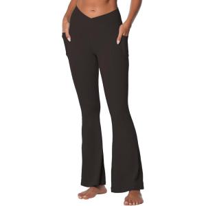 imageSunzel Flare Leggings for Women with Pockets Crossover Yoga Pants with Tummy Control High Waisted and Wide LegJava Brown