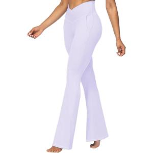 imageSunzel Flare Leggings for Women with Pockets Crossover Yoga Pants with Tummy Control High Waisted and Wide LegLavender