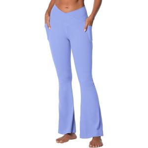 imageSunzel Flare Leggings for Women with Pockets Crossover Yoga Pants with Tummy Control High Waisted and Wide LegLight Blue