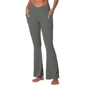 imageSunzel Flare Leggings for Women with Pockets Crossover Yoga Pants with Tummy Control High Waisted and Wide LegLight Grey