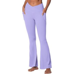 imageSunzel Flare Leggings for Women with Pockets Crossover Yoga Pants with Tummy Control High Waisted and Wide LegLilac