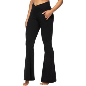imageSunzel Flare Leggings for Women with Pockets Crossover Yoga Pants with Tummy Control High Waisted and Wide LegMidnight