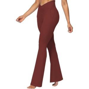 imageSunzel Flare Leggings for Women with Pockets Crossover Yoga Pants with Tummy Control High Waisted and Wide LegWine Red