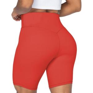 imageSunzel No Front Seam High Waist Biker Shorts for Women Squat Proof Yoga Workout Gym Bike ShortsRed Orange