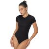 imageSunzel Bodysuits for Women with Tummy Control Crew Neck Short Sleeve Thong Body Suits Sexy Compression T shirts TopsBlack