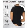 imageSunzel Bodysuits for Women with Tummy Control Crew Neck Short Sleeve Thong Body Suits Sexy Compression T shirts TopsBlack