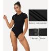 imageSunzel Bodysuits for Women with Tummy Control Crew Neck Short Sleeve Thong Body Suits Sexy Compression T shirts TopsBlack