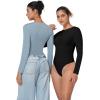 imageSunzel Crew Neck Long Sleeve Bodysuits for Women Double Lined Basic Slim Fitted Shirts Body Hugging Sexy Going Out TopsBlack