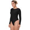 imageSunzel Crew Neck Long Sleeve Bodysuits for Women Double Lined Basic Slim Fitted Shirts Body Hugging Sexy Going Out TopsBlack