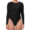 imageSunzel Crew Neck Long Sleeve Bodysuits for Women Double Lined Basic Slim Fitted Shirts Body Hugging Sexy Going Out TopsBlack