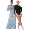 imageSunzel Crew Neck Long Sleeve Bodysuits for Women Double Lined Basic Slim Fitted Shirts Body Hugging Sexy Going Out TopsBlack