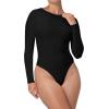 imageSunzel Crew Neck Long Sleeve Bodysuits for Women Double Lined Basic Slim Fitted Shirts Body Hugging Sexy Going Out TopsBlack