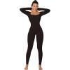 imageSunzel Long Sleeve Bodysuits One Piece Jumpsuit for Women with Square Neck and Butt Scrunch Leggings Seamless Ribbed RompersBrown