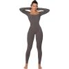imageSunzel Long Sleeve Bodysuits One Piece Jumpsuit for Women with Square Neck and Butt Scrunch Leggings Seamless Ribbed RompersDark Grey