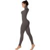 imageSunzel Long Sleeve Bodysuits One Piece Jumpsuit for Women with Square Neck and Butt Scrunch Leggings Seamless Ribbed RompersDark Grey
