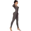 imageSunzel Long Sleeve Bodysuits One Piece Jumpsuit for Women with Square Neck and Butt Scrunch Leggings Seamless Ribbed RompersDark Grey