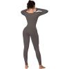 imageSunzel Long Sleeve Bodysuits One Piece Jumpsuit for Women with Square Neck and Butt Scrunch Leggings Seamless Ribbed RompersDark Grey