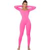 imageSunzel Long Sleeve Bodysuits One Piece Jumpsuit for Women with Square Neck and Butt Scrunch Leggings Seamless Ribbed RompersHot Pink