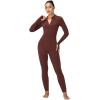 imageSunzel Long Sleeve Jumpsuits for Women Ribbed One Piece Casual Yoga Workout Zip Front Bodycon Legging Fit ampamp ThumbholeBrown
