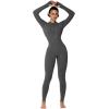 imageSunzel Long Sleeve Jumpsuits for Women Ribbed One Piece Casual Yoga Workout Zip Front Bodycon Legging Fit ampamp ThumbholeGray