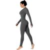 imageSunzel Long Sleeve Jumpsuits for Women Ribbed One Piece Casual Yoga Workout Zip Front Bodycon Legging Fit ampamp ThumbholeGray