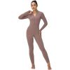 imageSunzel Long Sleeve Jumpsuits for Women Ribbed One Piece Casual Yoga Workout Zip Front Bodycon Legging Fit ampamp ThumbholeKhaki