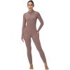 imageSunzel Long Sleeve Jumpsuits for Women Ribbed One Piece Casual Yoga Workout Zip Front Bodycon Legging Fit ampamp ThumbholeKhaki
