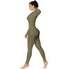 imageSunzel Long Sleeve Jumpsuits for Women Ribbed One Piece Casual Yoga Workout Zip Front Bodycon Legging Fit ampamp ThumbholeOlive Green