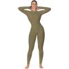 imageSunzel Long Sleeve Jumpsuits for Women Ribbed One Piece Casual Yoga Workout Zip Front Bodycon Legging Fit ampamp ThumbholeOlive Green