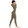 imageSunzel Long Sleeve Jumpsuits for Women Ribbed One Piece Casual Yoga Workout Zip Front Bodycon Legging Fit ampamp ThumbholeOlive Green