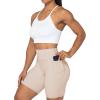 imageSunzel No Front Seam Biker Shorts for Women with Pockets Yoga Workout Gym Bike Shorts with Tummy ControlBeige