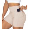 imageSunzel No Front Seam Biker Shorts for Women with Pockets Yoga Workout Gym Bike Shorts with Tummy ControlBlackbeige 2 Pack