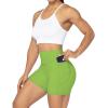 imageSunzel No Front Seam Biker Shorts for Women with Pockets Yoga Workout Gym Bike Shorts with Tummy ControlGreenery Green