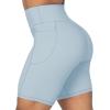 imageSunzel No Front Seam Biker Shorts for Women with Pockets Yoga Workout Gym Bike Shorts with Tummy ControlLight Blue