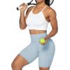 imageSunzel No Front Seam Biker Shorts for Women with Pockets Yoga Workout Gym Bike Shorts with Tummy ControlLight Blue