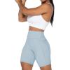 imageSunzel No Front Seam Biker Shorts for Women with Pockets Yoga Workout Gym Bike Shorts with Tummy ControlLight Blue