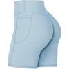 imageSunzel No Front Seam Biker Shorts for Women with Pockets Yoga Workout Gym Bike Shorts with Tummy ControlLight Blue