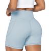 imageSunzel No Front Seam Biker Shorts for Women with Pockets Yoga Workout Gym Bike Shorts with Tummy ControlLight Blue